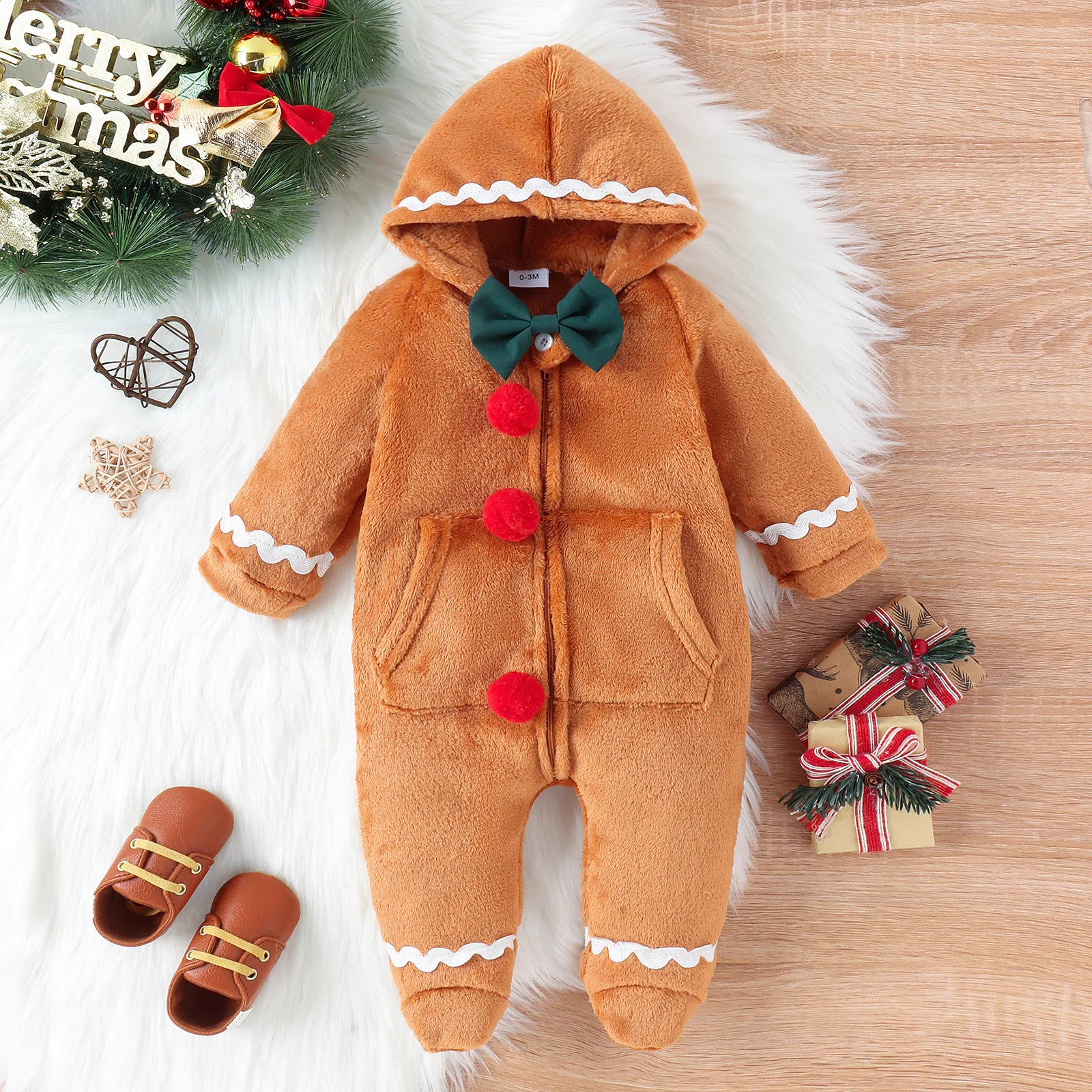 Baby Christmas Gingerbread Romper with Hat