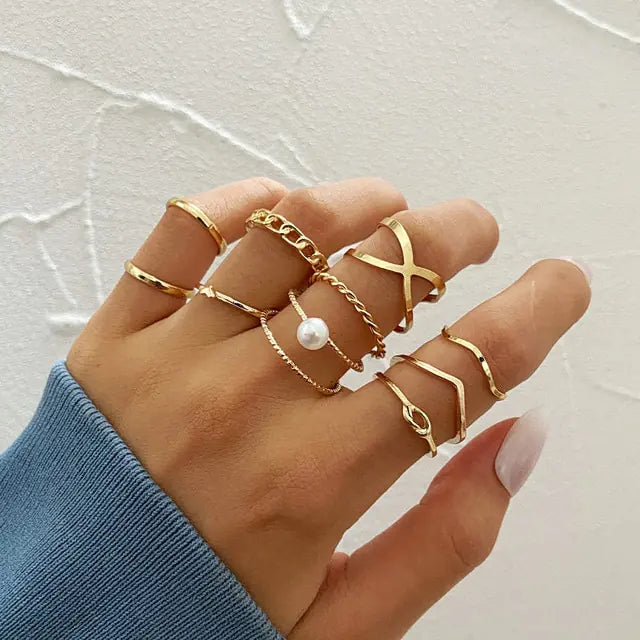 Boho Fashion Crystal Joint Ring Set