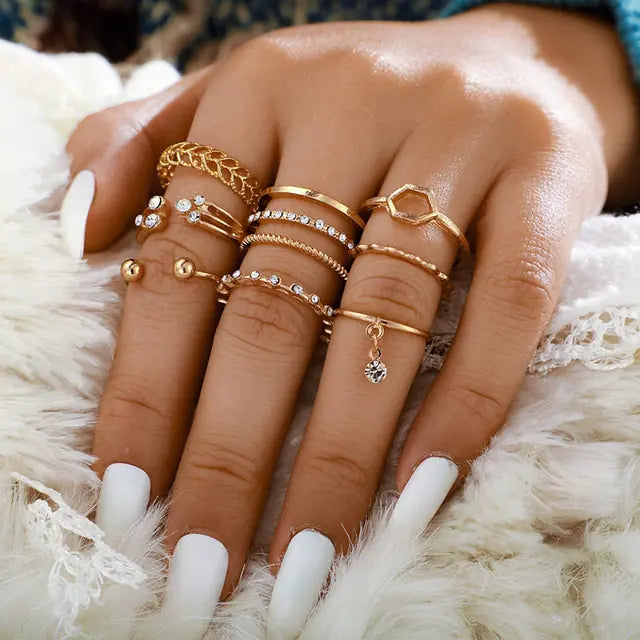 Boho Fashion Crystal Joint Ring Set