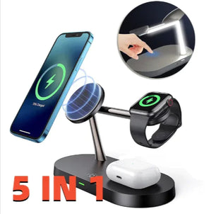 5-in-1 Magnetic Wireless Charging Dock with Phone & Watch Stand