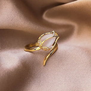 Luxury Rose Flower Adjustable Leaf Inspired Ring