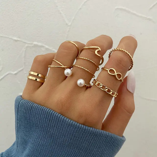 Boho Fashion Crystal Joint Ring Set