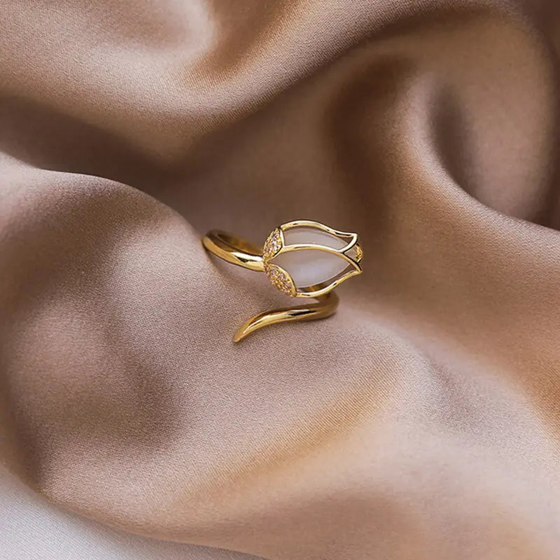 Luxury Rose Flower Adjustable Leaf Inspired Ring