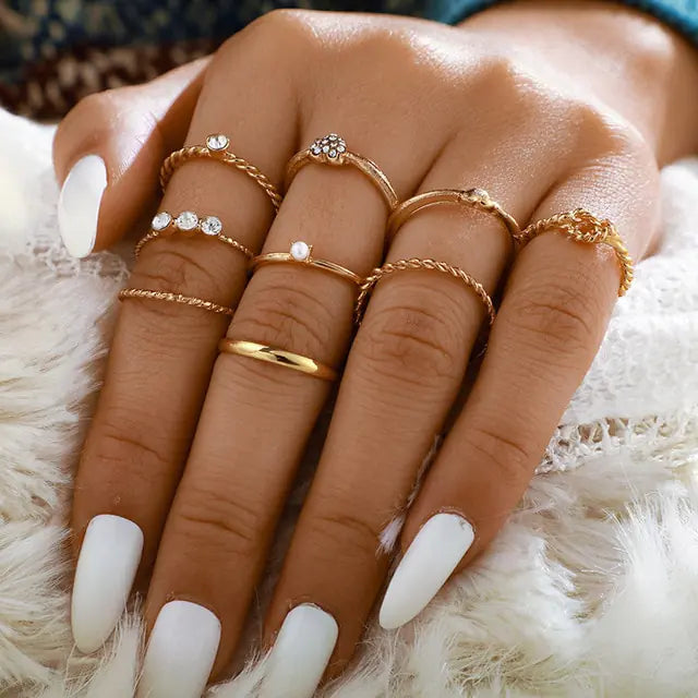 Boho Fashion Crystal Joint Ring Set