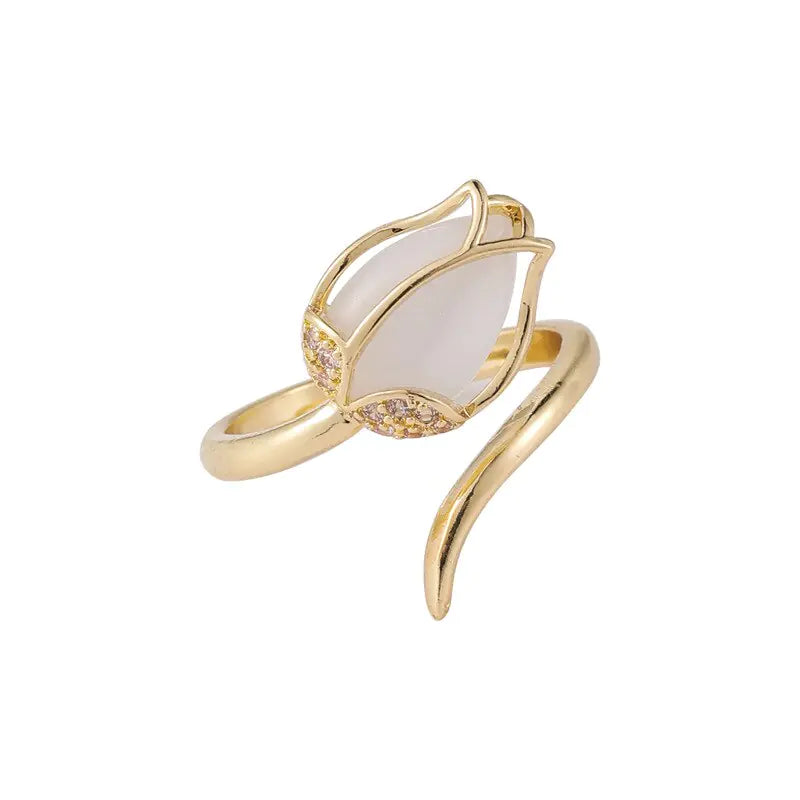 Luxury Rose Flower Adjustable Leaf Inspired Ring